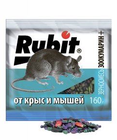 Приманка Летто Rubit Зоокумарин+, от крыс и мышей, зерновая смесь, 160г