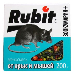 Приманка Летто Rubit Зоокумарин+, от крыс и мышей, зерновая смесь, 200г