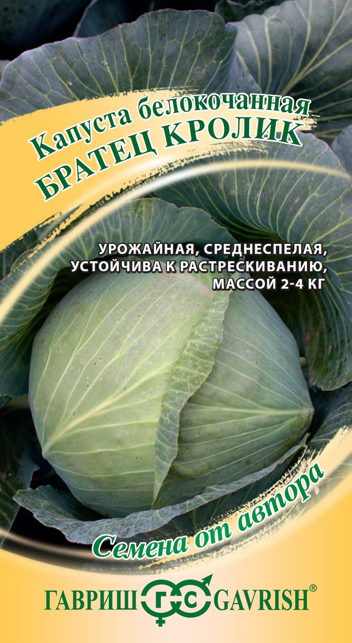 ✓ Семена Капуста белокочанная Братец Кролик, 0,1г, Гавриш, Семена от автора  по цене 23,80 руб. ◈ Большой выбор ◈ Купить по всей России ✓  Интернет-магазин Гавриш ☎ 8-495-902-77-18